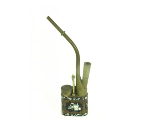A CHINESE PAKTONG AND CLOISONNÉ ENAMEL OPIUM PIPE, CIRCA 1900