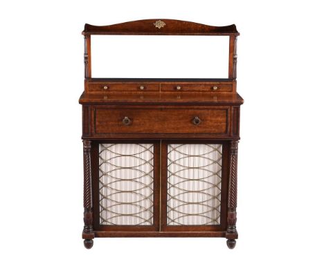 A George IV mahogany chiffonier, the superstructure with lotus turned supports and two drawers, the base with single drawer o