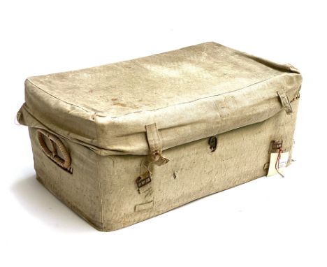A canvas covered wicker hamper, 55cmW 