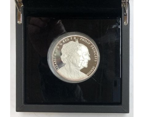 A Royal Mint Elizabeth II and Prince Philip platinum wedding anniversary 2017 £10 coin, 5oz, .999 silver, cased 