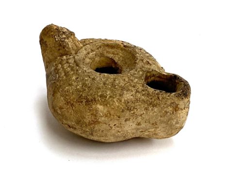 Archeological interest: A Roman style oil lamp, 9cmL 