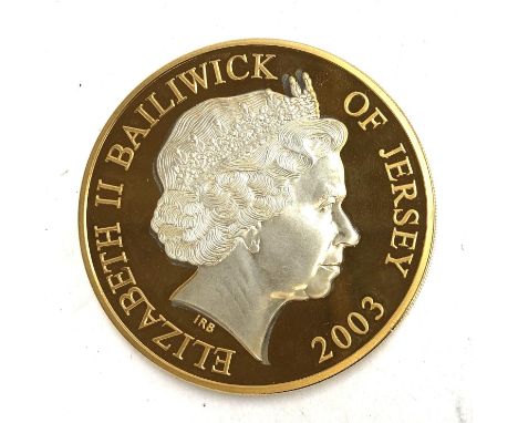 An Elizabeth II Golden Jubilee ten pound coin, Jersey 2003, gold plated 925 silver, approx 155g 