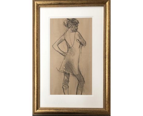 20th century charcoal sketch of a lady, 38.5x21cm 