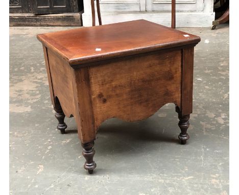A 19th century commode stool, with hinged lid, cover, and ceramic liner, 49x43x45cmH 