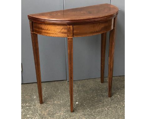 A demilune card table, walnut veneer top, in George III style, 76cmW 