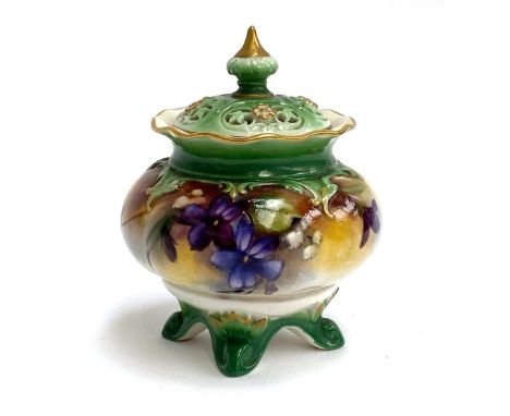 A small Royal Worcester hand painted porcelain potpourri, 10cmH; together with a Royal Worcester dish, shape 1477 