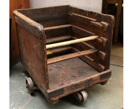 A vintage wooden bobbin trolley from Axminster carpet factory, 70x81x78cmH 