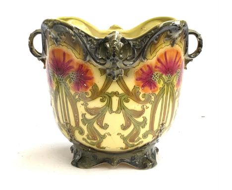 A Royal Bonn Art Nouveau planter, shaped foliate rim, tube lined detail to flowers, stamped and numbered, 29cmH 