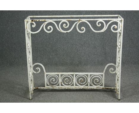 A 19th century wrought iron painted conservatory console table. (Lacks it's top). H.92 W.102 D.28cm. 