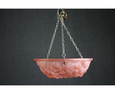 An Art Deco moulded glass hanging light shade. Dia.35cm. 