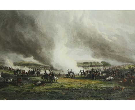 A framed and glazed print of the Battle of Waterloo. H.67 W.82cm. 