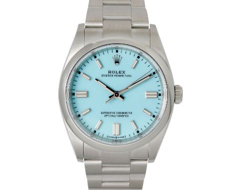 ROLEX Oyster Perpetual 36 "Tiffany", Ref. 126000-0006. Armbanduhr. Edelstahl. Automatic-Werk, Kaliber 3230. Neuwertiger Zusta