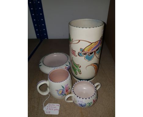 A HONITON VASE AND 3 ASSORTED PIECES OF POOLE POTTERY