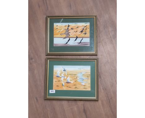 2 FRAMED WATERCOLOURS OF HUNTING FALCONS SIGNED K BALDRIDGE