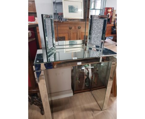 ALL GLASS CONSOLE TABLE AND MIRROR WITH CRYSTAL EFFECT