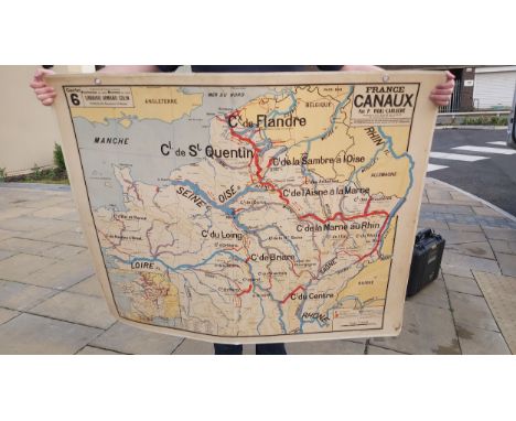 A LARGE DOUBLE SIDED VINTAGE COLOURED MAP SHOWING FRENCH CANALS 