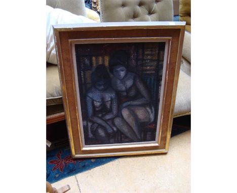 Clelia Cortemiglia, 1924.  Mixed media on canvas, Le Modele, signed to lower left, inscribed verso Le Modele 1962. 69 x 50cm.