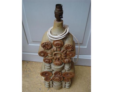 A double tier Bernard Rooke studio pottery lamp base, signed Rooke to base, 52cm high. 