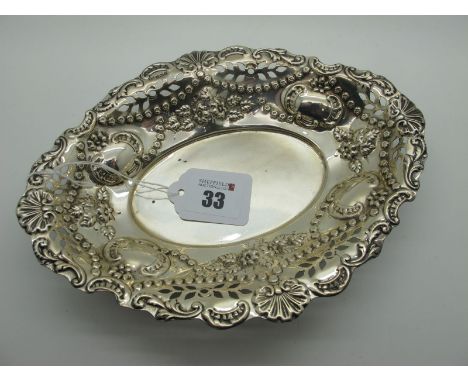A Decorative Hallmarked Silver Dish, WN, Sheffield 1898, of shaped oval form with pierced detail, 21.7cm wide, 120grams. 
