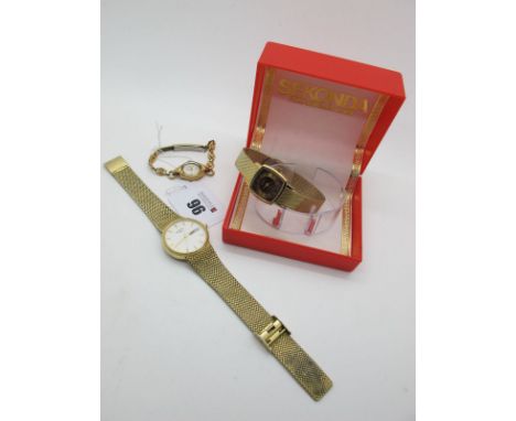 A Roamer 9ct Gold Cased Ladies Wristwatch, on a decorative bracelet; Together with A Sekonda Gold Plated Ladies Wristwatch, i