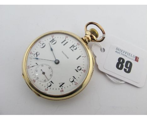 Waltham; A Gold Plated Openface Pocketwatch, the signed dial with black and red Arabic numerals and seconds subsidiary dial, 
