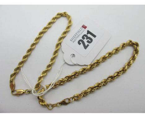 Two Modern Ropetwist Chain Bracelets, stamped "750" (total weight 11.5grams). (2)