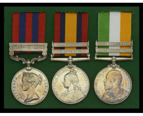 Three: Private J. Griffin, Royal Welsh Fusiliers  India General Service 1854-95, 1 clasp, Hazara 1891 (1360 Pte. J. Griffen 1