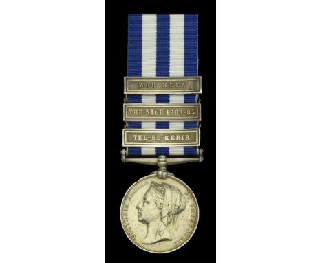 Egypt and Sudan 1882-89, dated reverse, 3 clasps, Tel-El-Kebir, The Nile 1884-85, Abu Klea (4778, Pte. G. Steele, 1/Scots Gds
