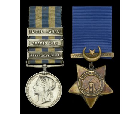 Pair: Able Seaman R. Pacey, Royal Navy, who was wounded during the bombardment of Alexandria  Egypt and Sudan 1882-89, dated 