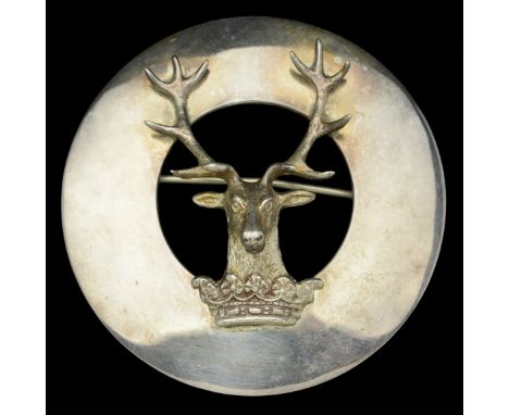Plaid Brooch. A silver plated Plaid Brooch, possibly used by a civilian pipe band, with a Stag mounted above a coronet within