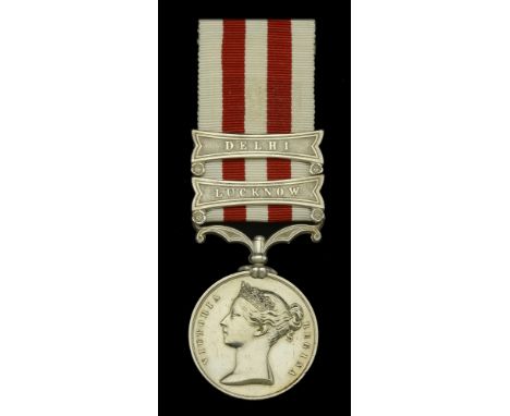 Indian Mutiny 1857-59, 2 clasps, Delhi, Lucknow (John Paton, 1st. Eurn. Bengal Fusrs.) very fine £400-£500  ---  John Paton a