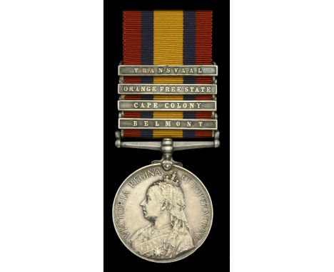 Queen’s South Africa 1899-1902, 4 clasps, Belmont, Cape Colony, Orange Free State, Transvaal, unofficial rivets between first