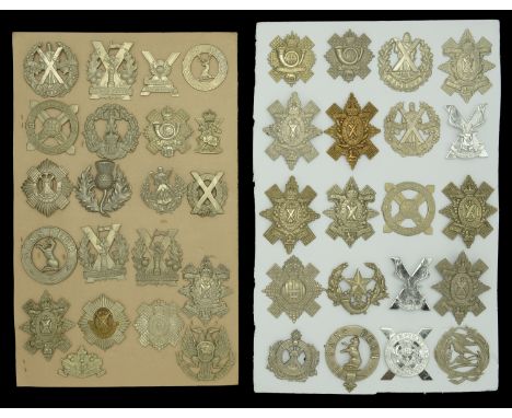 Cap Badges. A good selection of Scottish Regimental & School Cap Badges, over two cards, including Scottish Horse,  Royal Hig