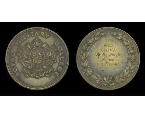Royal Military College Sandhurst Prize Medal (2), 70mm, silver, unnamed; 44mm, bronze, the reverse engraved ‘Novices Competit