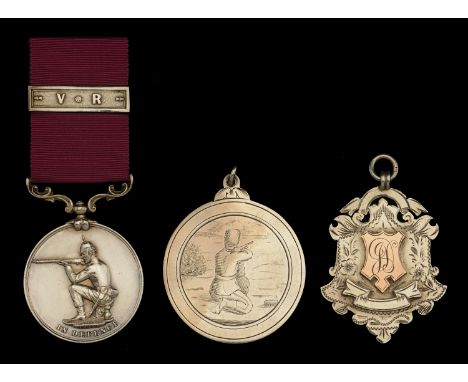 Shooting Prize Medals (3): The first silver, hallmarks Sheffield 1897, by Walker and Hall Ltd., 46mm x 53mm, ornately engrave