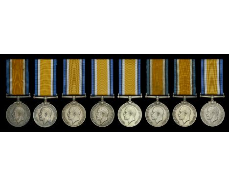 British War Medal 1914-20 (8) (11545 Cpl. R. Brown. Ches. R.; 37592 Pte. J. Burridge. Ches. R.; 36922 A. Sjt. T. Bullock. Che