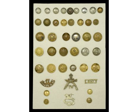 Indian Army Badges and Buttons. A carded display of 39 buttons & 4 badges, comprise 17 Large Buttons, (KC), 7 Rajput, (KC), X