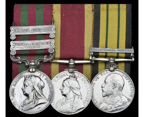 Three: Squadron Quatermaster Sergeant T. McKee, 4th (Royal Irish) Dragoon Guards  India General Service 1895-1902, 2 clasps, 