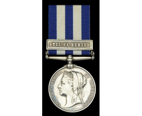 Egypt and Sudan 1882-89, dated reverse, 1 clasp, Tel-El-Kebir (1649. Pte. R. Prentice. 4th. Dn. Gds.) light pitting from Star