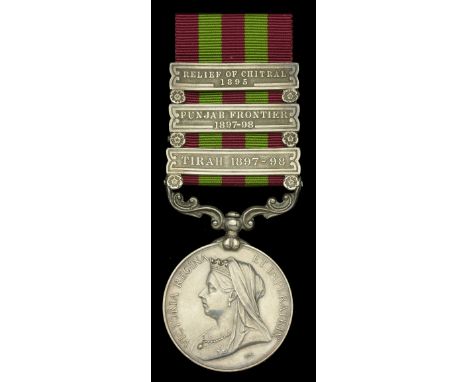 India General Service 1895-1902, 3 clasps, Tirah 1897-98, Punjab Frontier 1897-98, Relief of Chitral 1895, clasps mounted in 