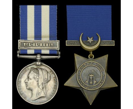 Pair: Corporal J. Morris, 4th (Royal Irish) Dragoon Guards  Egypt and Sudan 1882-89, dated reverse, 1 clasp, Tel-El-Kebir (20
