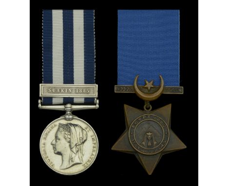 Pair: Staff Engineer H. M. G. Pellew, Royal Navy  Egypt and Sudan 1882-89, dated reverse, 1 clasp, Suakin 1885 (H. M. G. Pell