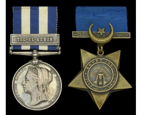 Pair: Private M. Carr, 4th (Royal Irish) Dragoon Guards  Egypt and Sudan 1882-89, dated reverse, 1 clasp, Tel-El-Kebir (1627,