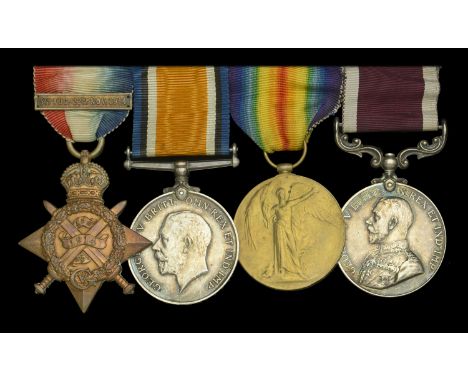 Four: Corporal W. A. Burton, Military Foot Police  1914 Star, with clasp (973 L.Cpl. W. A. Burton. M.F.P.); British War and V