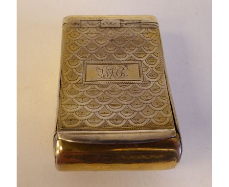 A Georgian silver gilt, cushion moulded snuff box with uniformly, scratch engraved ornament and a flush fitting, hinged lid&n