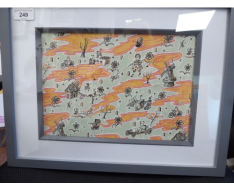 A Grayson Perry fabric panel 'Flo Liberty' C2008 for Liberty of London&nbsp; 11" x 8"&nbsp; framed