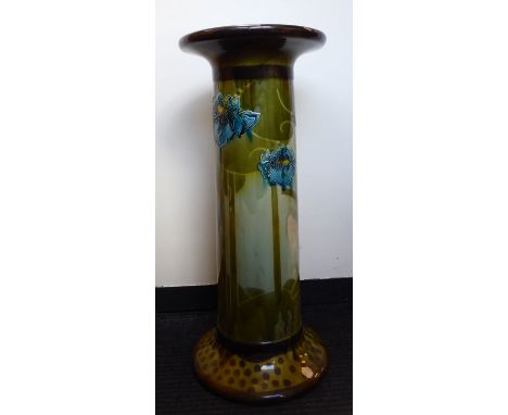 A late Victorian ceramic pedestal, decorated in colours and part tubeline with stylised flora&nbsp; 28"h