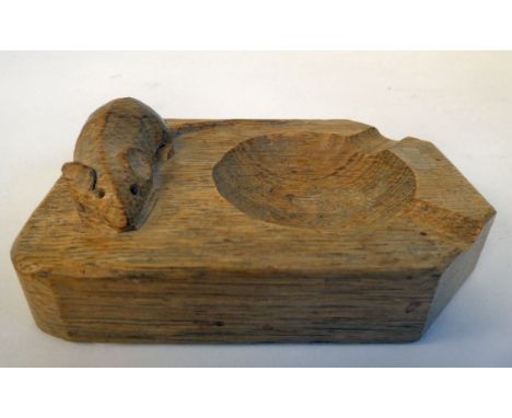 A Robert Thompson Mouseman oak ashtray, bearing a traditional carved mouse emblem
