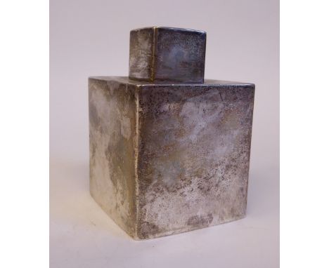 A late Victorian silver tea caddy of shouldered, diamond shape with a cap&nbsp; Hukin &amp; Heath&nbsp; Birmingham 1876 (appr
