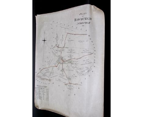 20TH CENTURY MANUSCRIPT PEN, INK AND WASH COPY OF A PLAN OF BAWBURGH, Norfolk, 1813, on architects translucent paper, approx 
